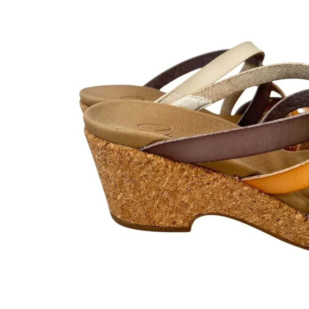 SoftMoc Hillary Multicolor Leather Cork Wedge Sandals Womens 9 Comfort